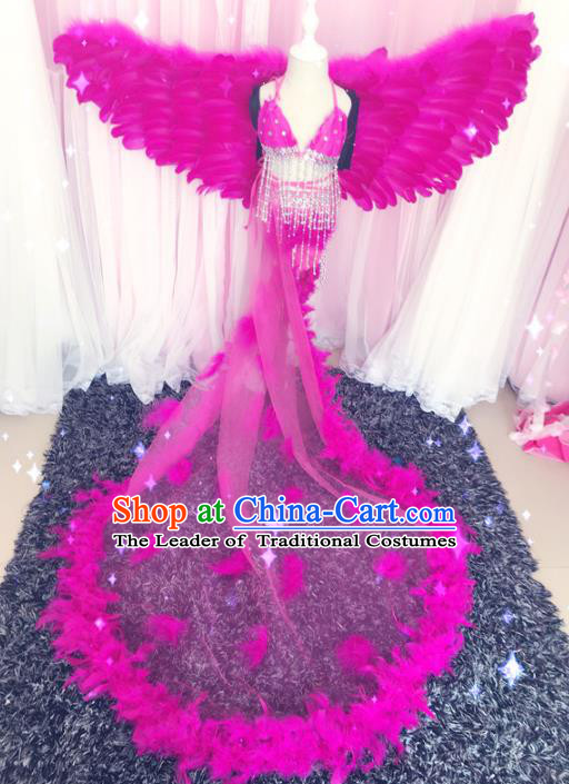 Children Models Show Costume Stage Performance Catwalks Rosy Feather Dress and Wings for Kids