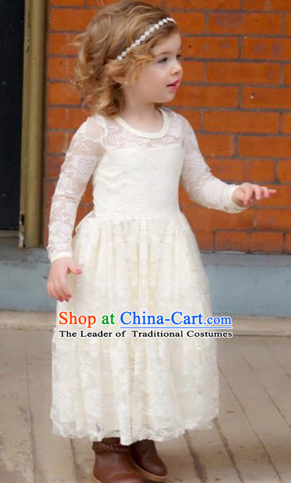 Children Models Show Costume Compere White Lace Full Dress Stage Performance Clothing for Kids