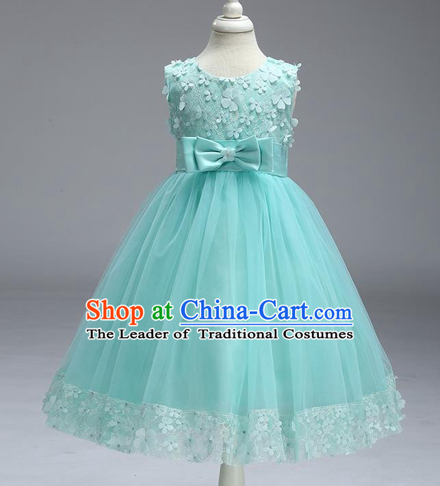 Children Fairy Princess Green Veil Dress Stage Performance Catwalks Compere Costume for Kids