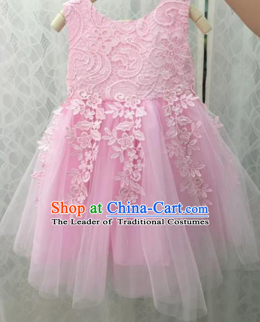 Children Fairy Princess Pink Veil Bubble Dress Stage Performance Catwalks Compere Costume for Kids