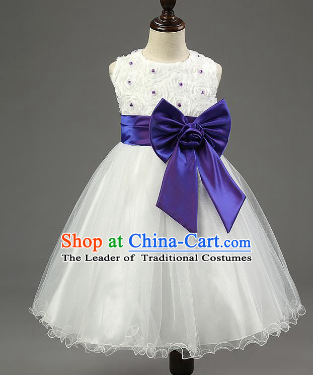 Children Fairy Princess Purple Bowknot Dress Stage Performance Catwalks Compere Costume for Kids