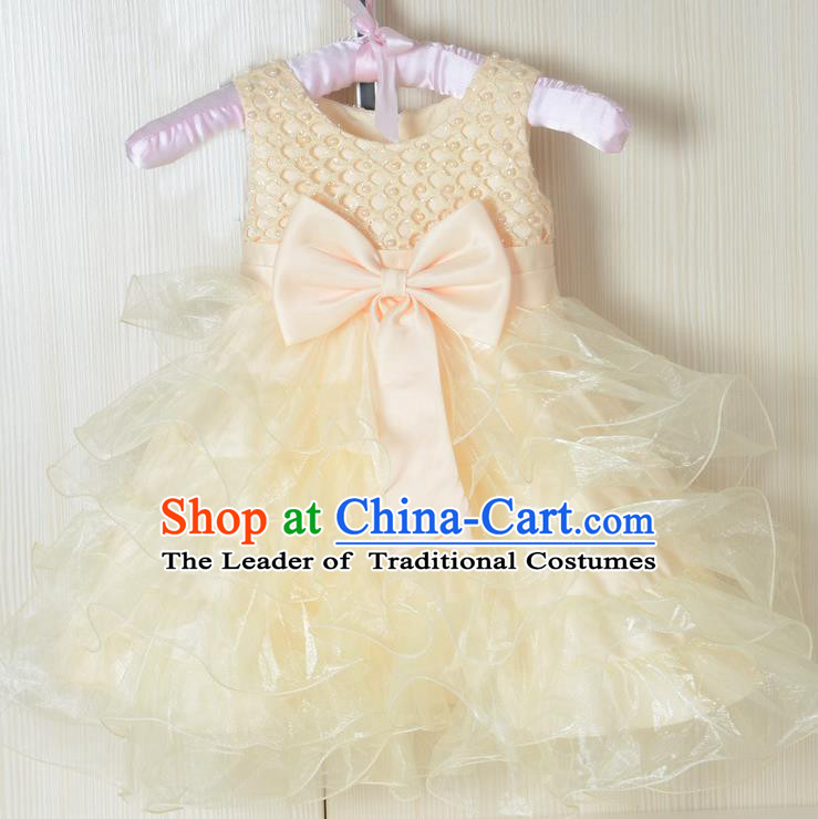 Children Fairy Princess Yellow Bubble Dress Stage Performance Catwalks Compere Costume for Kids