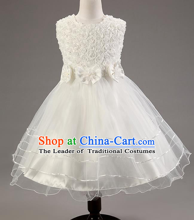 Children Modern Dance White Dress Stage Performance Catwalks Compere Costume for Kids