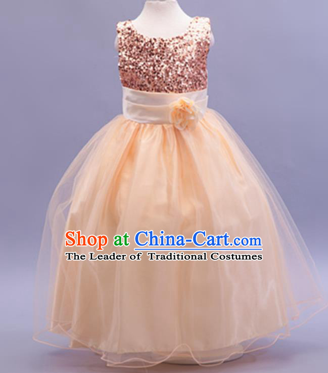 Children Modern Dance Champagne Sequins Dress Stage Performance Catwalks Compere Costume for Kids