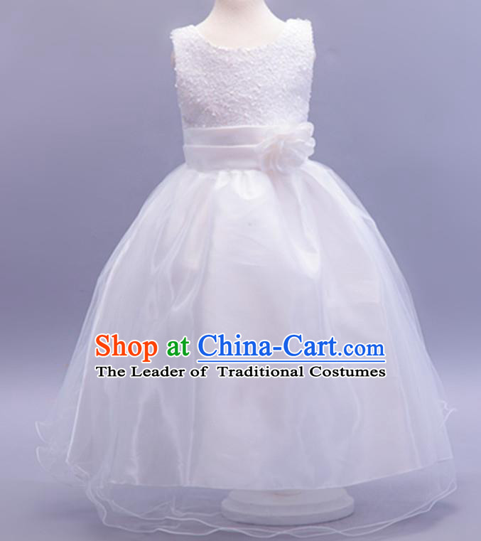 Children Modern Dance White Sequins Dress Stage Performance Catwalks Compere Costume for Kids