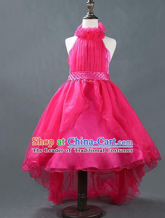 Children Modern Dance Princess Rosy Mullet Dress Stage Performance Catwalks Compere Costume for Kids