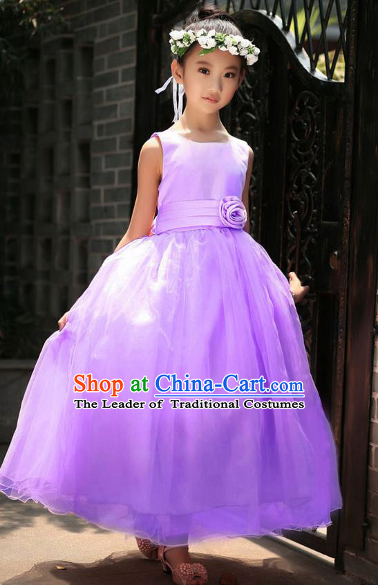 Children Modern Dance Princess Purple Dress Stage Performance Catwalks Compere Costume for Kids