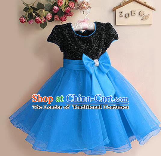 Children Modern Dance Blue Bubble Dress Stage Performance Compere Catwalks Costume for Kids