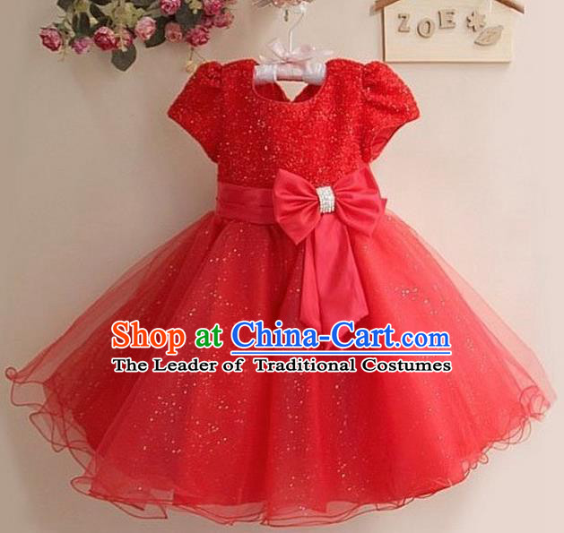 Children Modern Dance Red Full Dress Stage Performance Compere Catwalks Costume for Kids