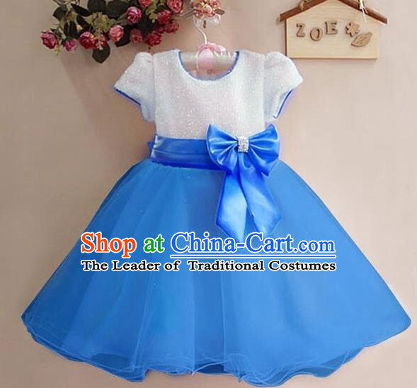 Children Modern Dance Blue Bubble Dress Stage Performance Compere Catwalks Costume for Kids