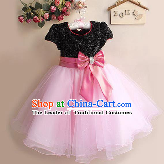 Children Modern Dance Pink Bubble Dress Stage Performance Compere Catwalks Costume for Kids