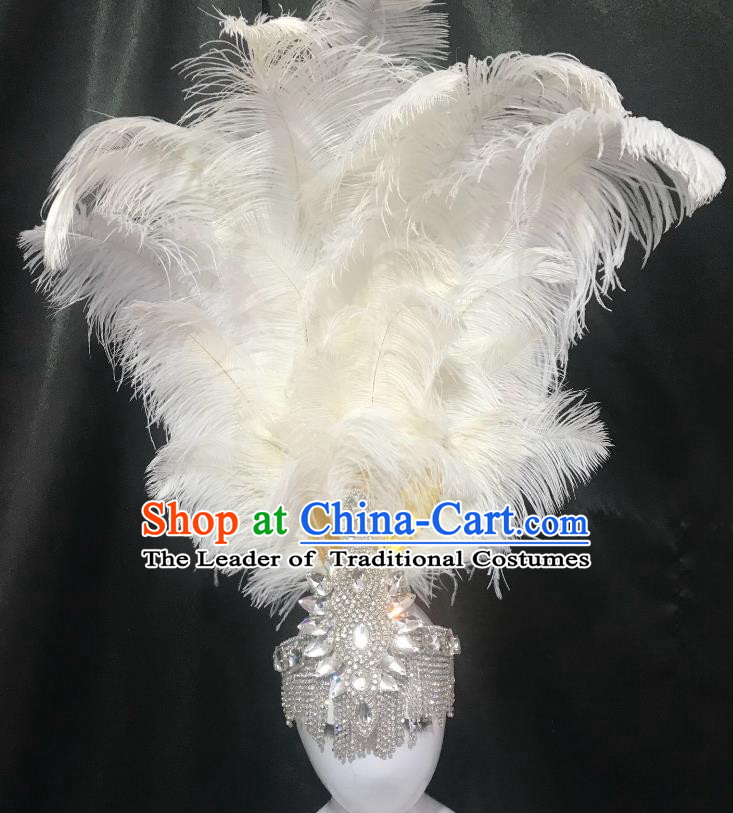 Brazilian Carnival Samba Dance Hair Accessories Miami White Feathers Deluxe Headdress for Kids