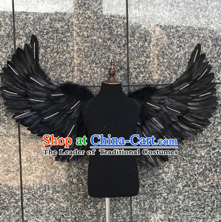 Top Grade Samba Dance Props Brazilian Carnival Catwalks Black Feather Wings for Kids