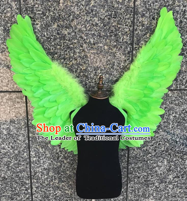 Top Grade Samba Dance Props Brazilian Carnival Catwalks Green Feather Wings for Kids