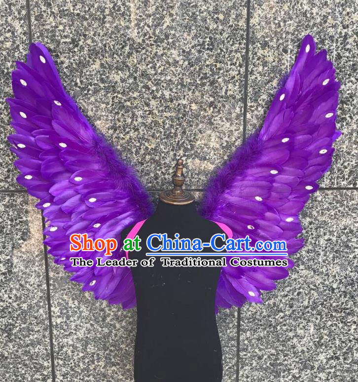 Top Grade Samba Dance Props Brazilian Carnival Catwalks Purple Feather Wings for Kids