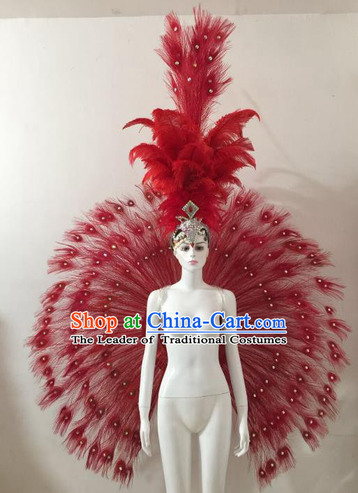 Brazilian Catwalks Samba Dance Props Rio Carnival Red Feather Angel Wings and Headwear for Women