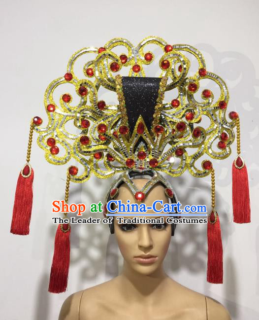 Brazilian Samba Dance Chinese Palace Queen Golden Hair Accessories Rio Carnival Roman Deluxe Headwear for Women