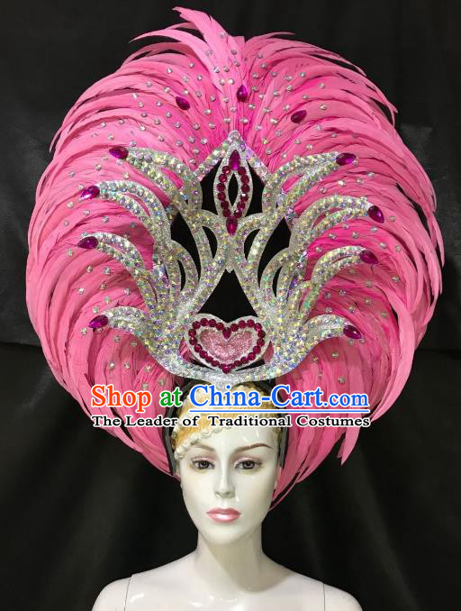 Brazilian Rio De Janeiro Carnival Pink Feather Hair Accessories Samba Dance Catwalks Headdress for Women