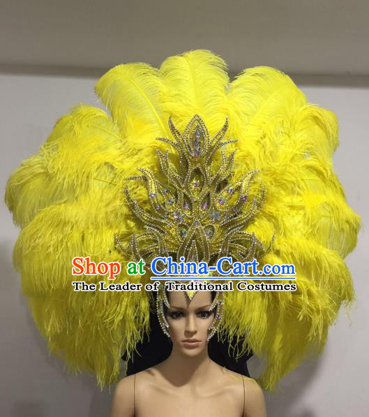Brazilian Samba Dance Queen Hair Accessories Rio Carnival Roman Yellow Feather Deluxe Headwear for Women