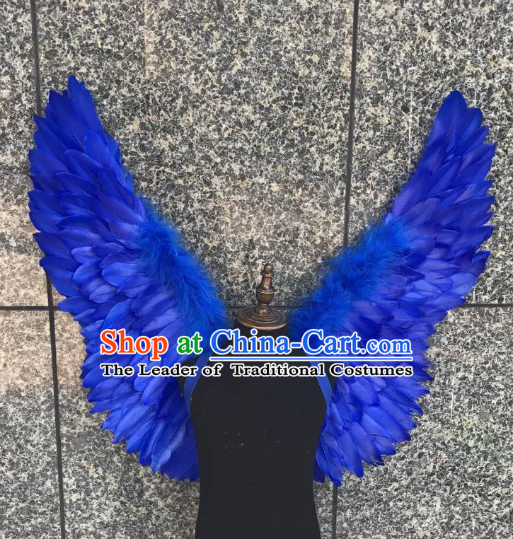 Top Grade Samba Dance Props Brazilian Carnival Catwalks Royalblue Feather Wings for Kids