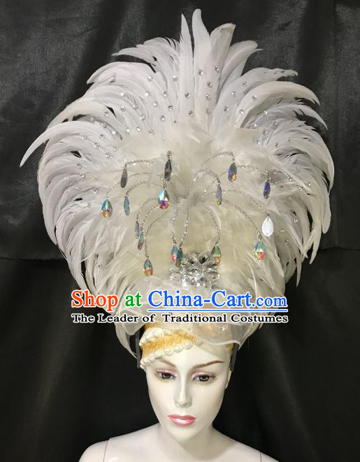 Brazilian Rio De Janeiro Carnival White Feather Hair Accessories Samba Dance Catwalks Headdress for Women