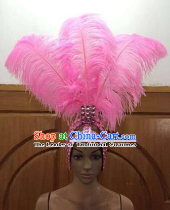 Brazilian Rio De Janeiro Carnival Pink Ostrich Feather Hair Accessories Samba Dance Catwalks Headdress for Women