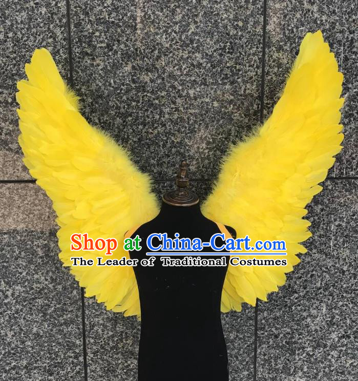 Top Grade Samba Dance Props Brazilian Carnival Catwalks Yellow Butterfly Feather Wings for Kids