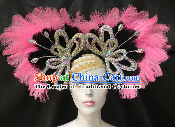 Brazilian Rio De Janeiro Carnival Hair Accessories Samba Victorian Dance Pink and Black Feather Hats for Women