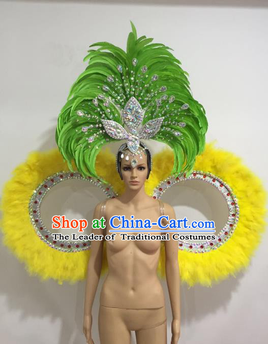 Brazilian Catwalks Props Rio Carnival Samba Dance Feather Wings and Headwear for Women