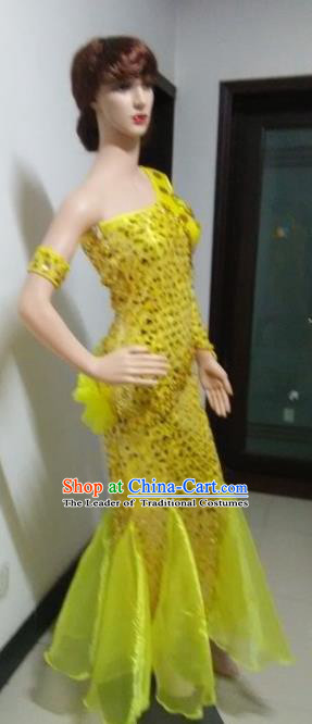 Top Grade Catwalks Costumes Brazilian Carnival Samba Dance Yellow Dress for Women