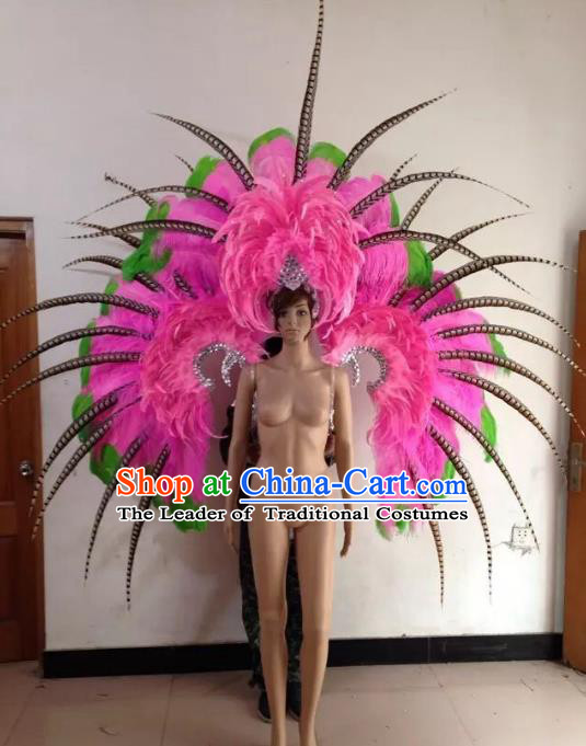 Custom-made Catwalks Props Brazilian Rio Carnival Samba Dance Pink Feather Wings and Headdress for Women