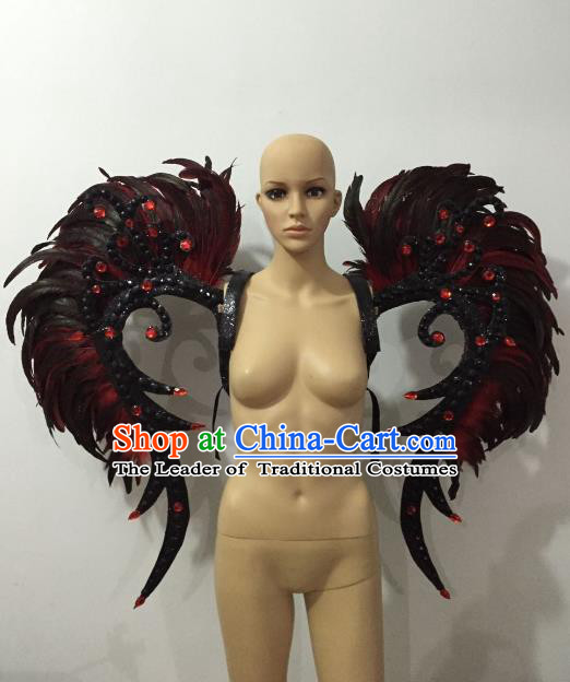 Custom-made Catwalks Props Brazilian Rio Carnival Samba Dance Black Feather Wings for Women