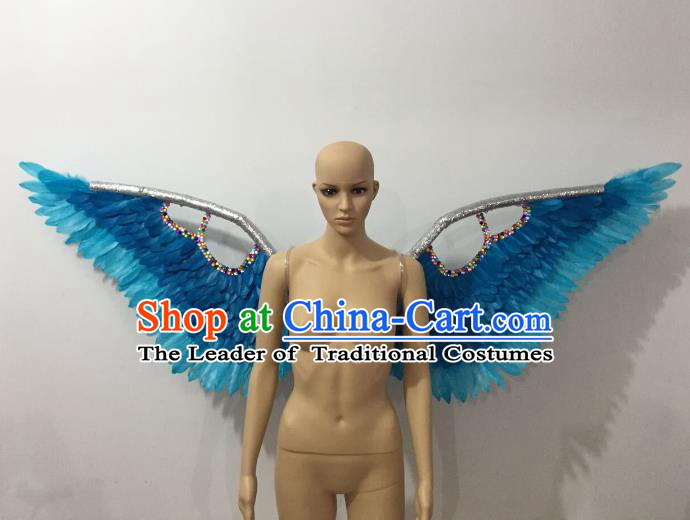 Custom-made Catwalks Props Brazilian Rio Carnival Samba Dance Blue Feather Wings for Women