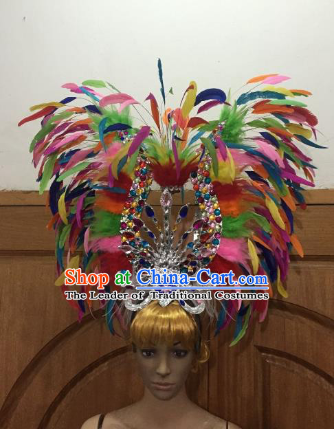 Handmade Samba Dance Deluxe Colorful Feather Hair Accessories Brazilian Rio Carnival Headdress for Women