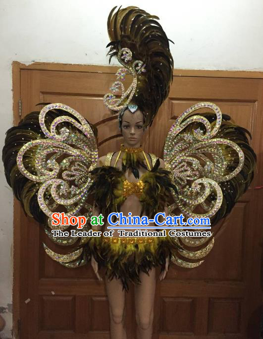 Brazilian Rio Carnival Samba Dance Costumes Catwalks Butterfly Feather Wings Swimsuit and Headdress for Women