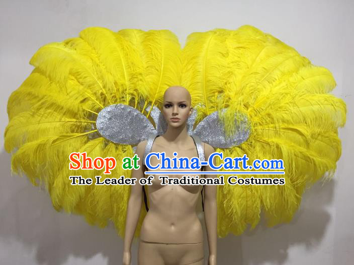 Brazilian Catwalks Props Rio Carnival Samba Dance Miami Yellow Feather Wings for Women