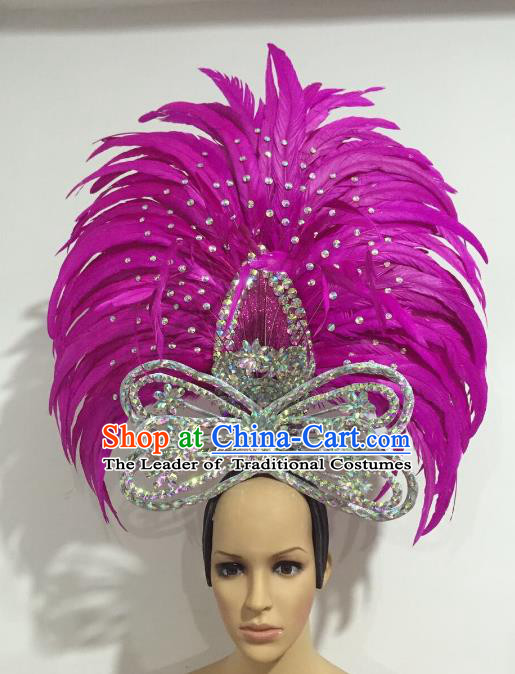 Top Grade Brazilian Carnival Catwalks Rosy Feather Headdress Rio Samba Dance Miami Deluxe Hair Accessories for Women