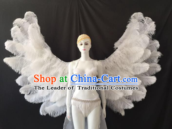 Brazilian Carnival Samba Dance Catwalks Costumes Swimsuit and White Feather Wings for Women