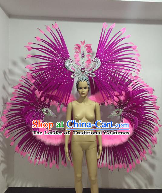 Brazilian Samba Dance Props Rio Carnival Miami Catwalks Rosy Feather Wings and Headdress for Adults