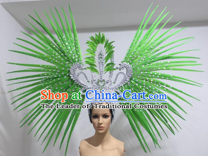 Green Feather Brazilian Carnival Rio Samba Dance Headdress Miami Catwalks Deluxe Hair Accessories for Women