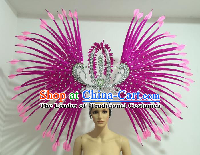 Purple Feather Brazilian Carnival Rio Samba Dance Headdress Miami Catwalks Deluxe Hair Accessories for Women