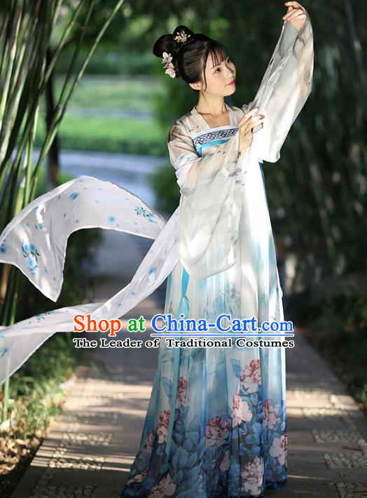 Chinese Ancient Peri Hanfu Dress Tang Dynasty Princess Embroidered Costumes for Women