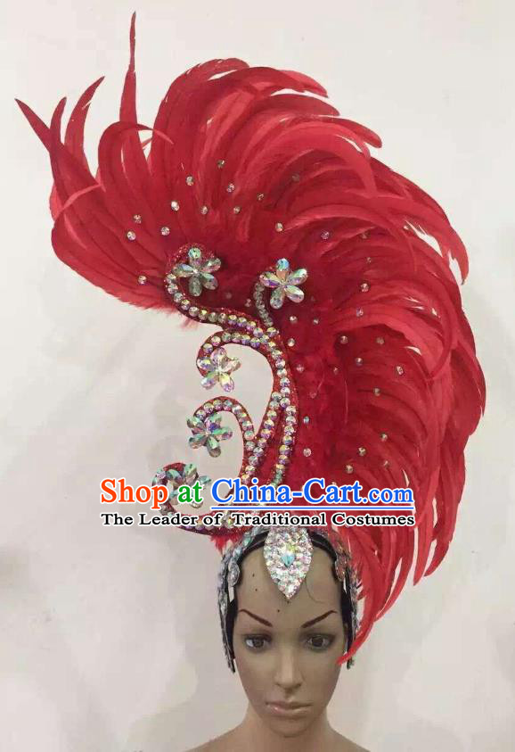 Deluxe Red Feather Customized Samba Dance Hair Accessories Brazilian Rio Carnival Headdress for Women