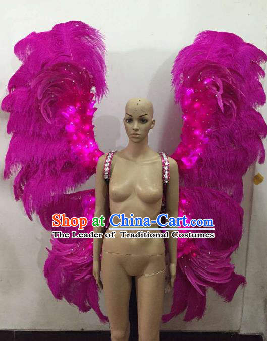 Custom-made Catwalks Props Brazilian Rio Carnival Samba Dance Rosy Feather Deluxe Wings for Women