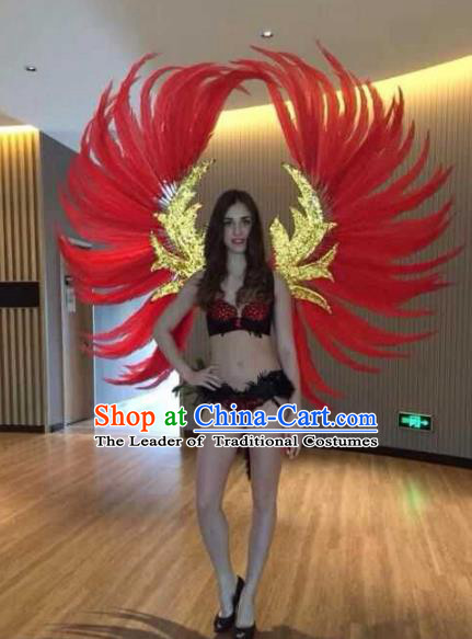 Custom-made Catwalks Props Brazilian Rio Carnival Samba Dance Red Feather Deluxe Wings for Women