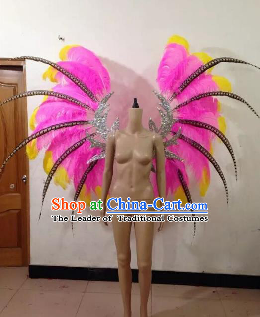 Customized Catwalks Props Brazilian Rio Carnival Samba Dance Pink Feather Deluxe Wings for Women