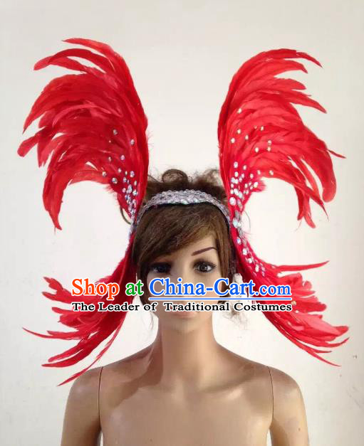 Professional Halloween Catwalks Red Feather Hair Accessories Brazilian Rio Carnival Samba Dance Headdress for Women