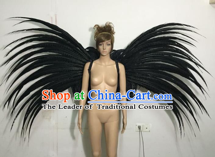 Halloween Catwalks Customized Props Brazilian Rio Carnival Samba Dance Black Feather Wings for Women