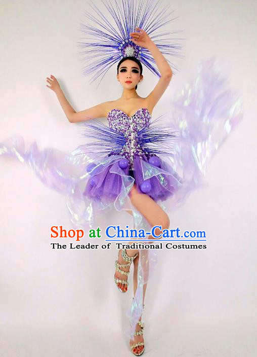 Top Grade Catwalks Costume Halloween Stage Performance Brazilian Carnival Purple Dress for Women