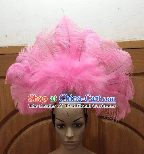 Professional Samba Dance Deluxe Hair Accessories Brazilian Rio Carnival Pink Feather Headdress for Women